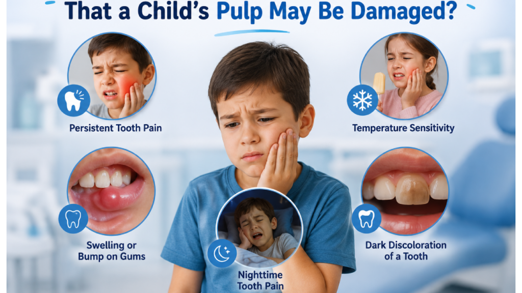 Signs of pulp damage in children's teeth.