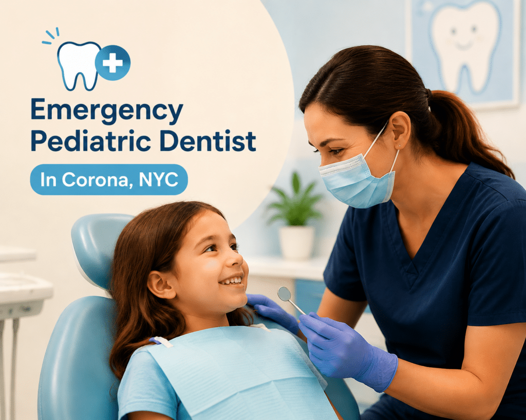 Emergency pediatric dentist in Corona, NYC providing gentle dental care for a young child during an emergency dental visit.