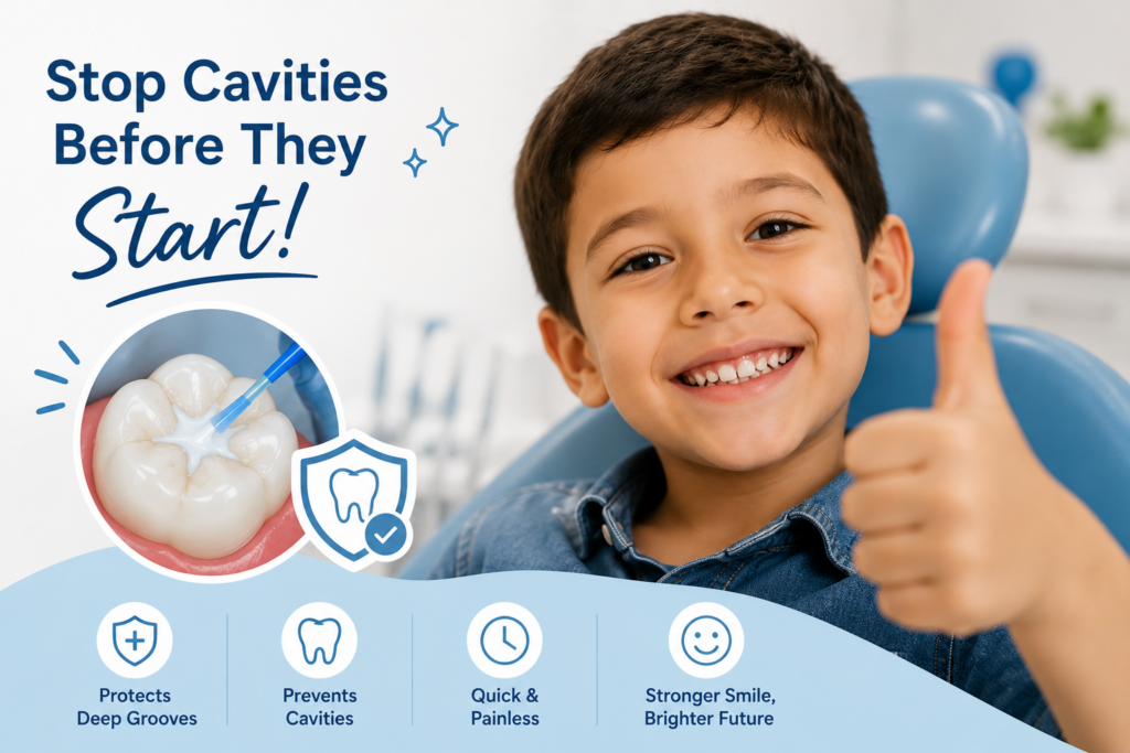 Kids dental sealants help prevent cavities and keep teeth healthy longer.